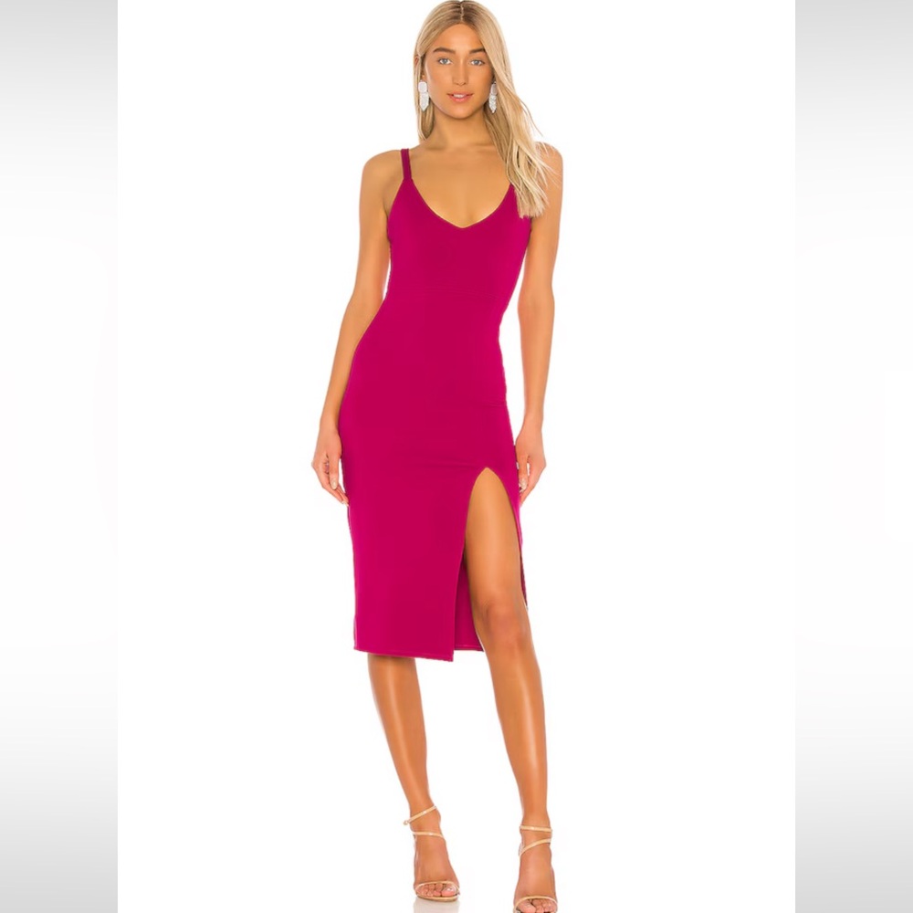 Lovers + Friends Lucie Midi Slip Dress with Side Slit in Fuschia